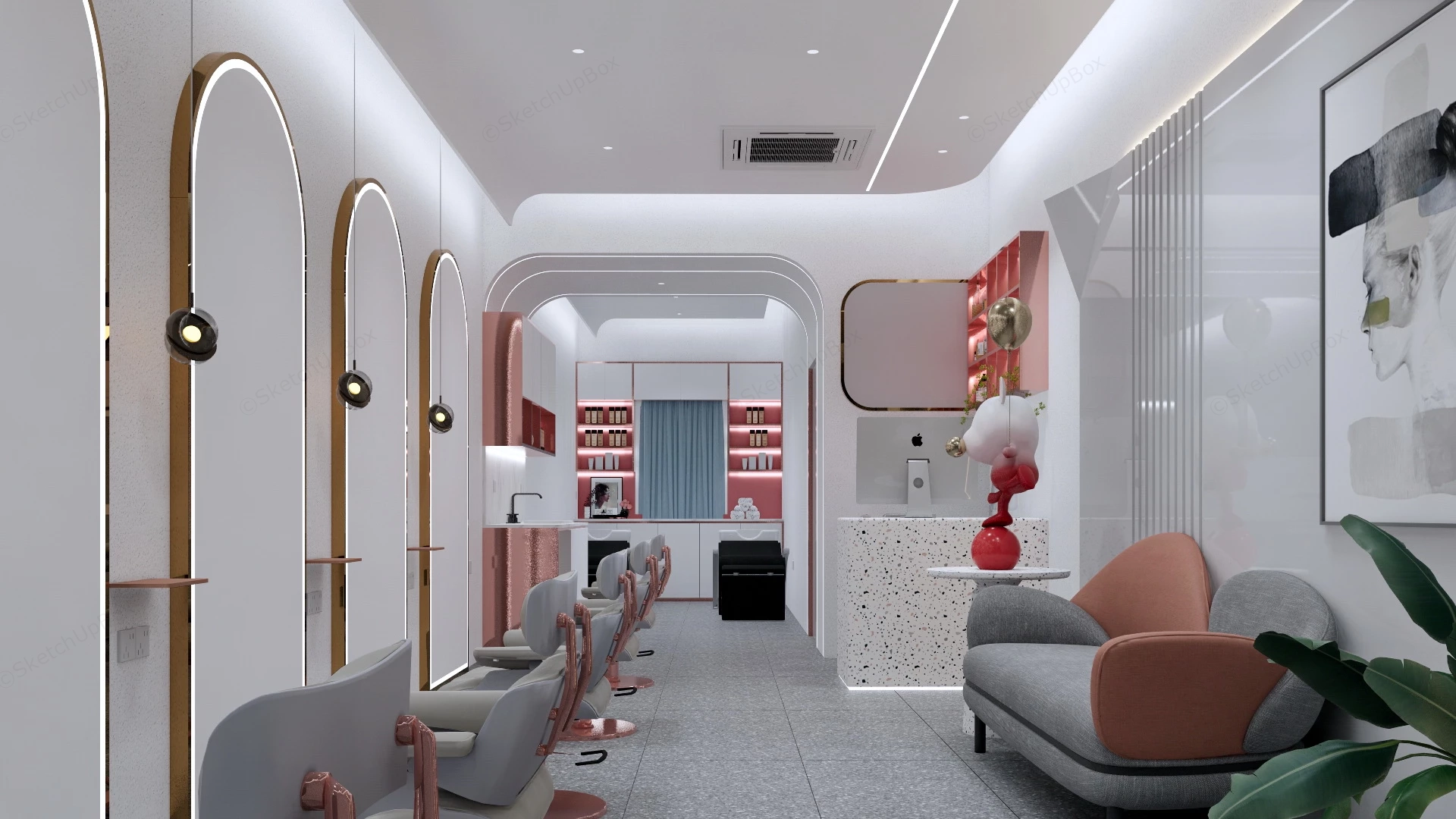 Modern Hair Salon Design sketchup model preview - SketchupBox