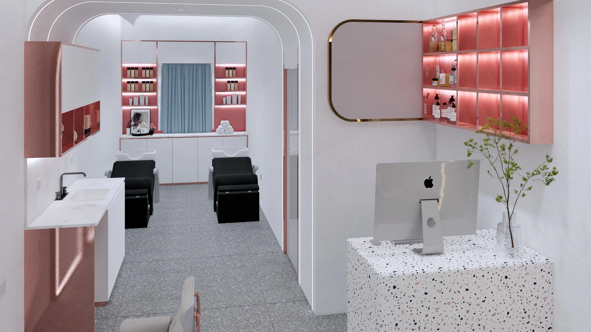 Modern Hair Salon Design sketchup model preview - SketchupBox