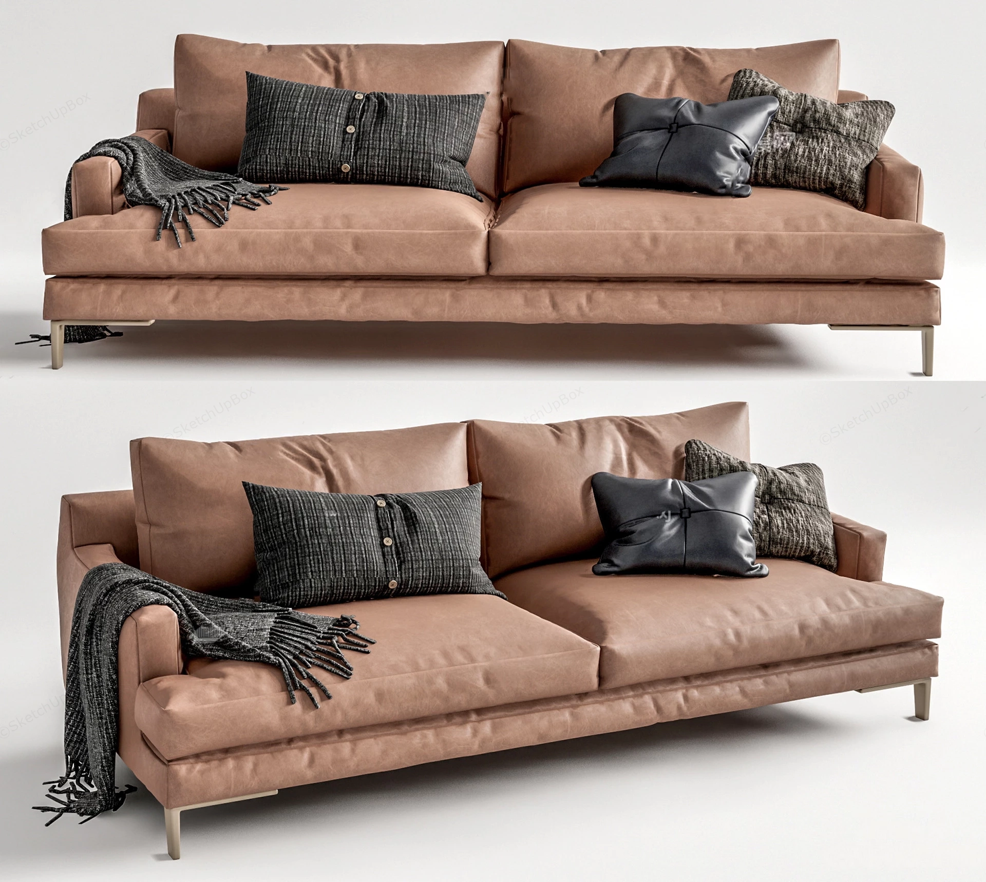 Luxury Brown Leather Sofa sketchup model preview - SketchupBox