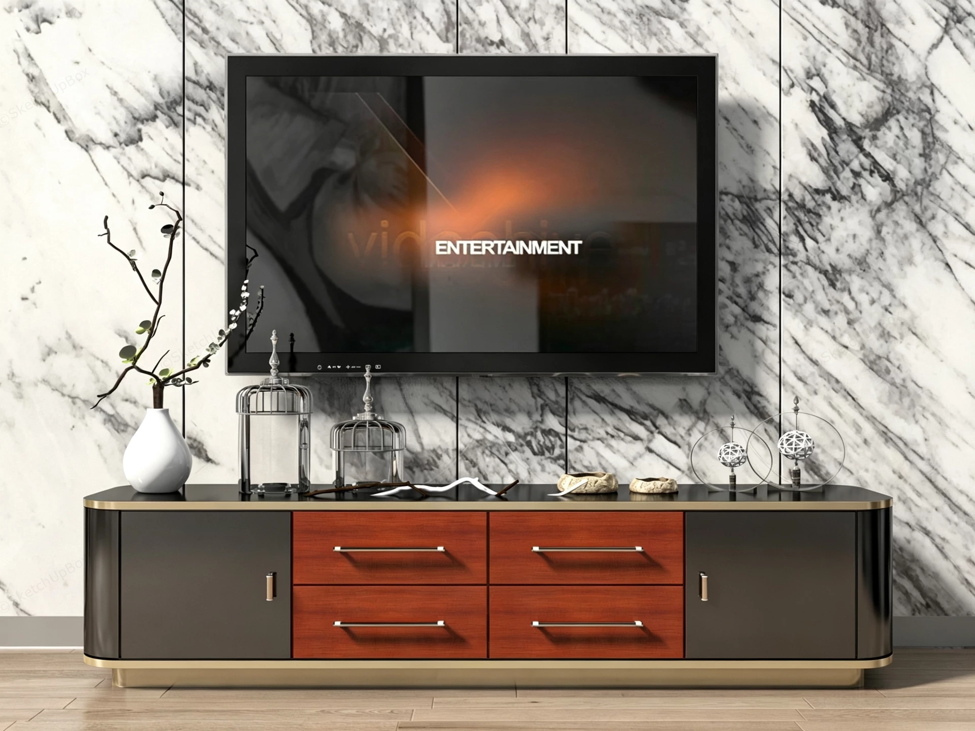 Modern TV Console Cabinet sketchup model preview - SketchupBox