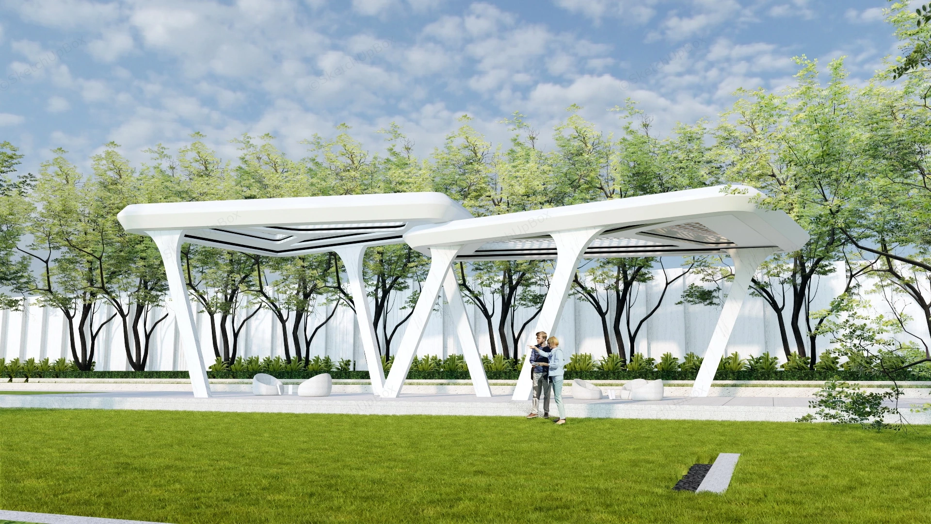 Public Space Pergola sketchup model preview - SketchupBox
