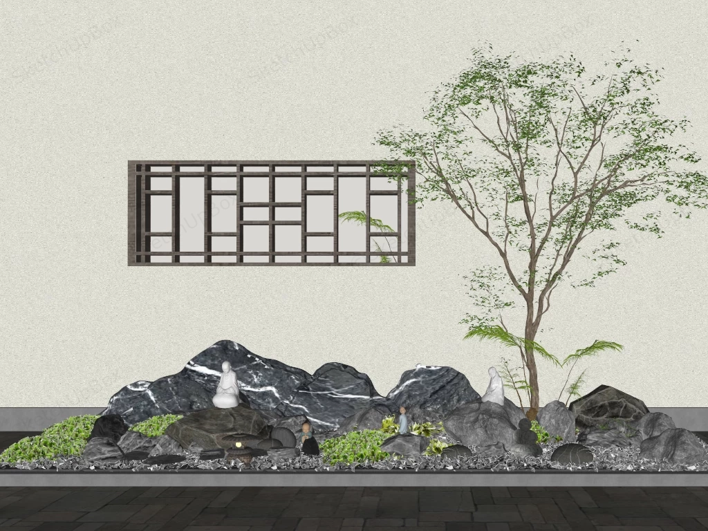 Small River Rock Zen Garden sketchup model preview - SketchupBox