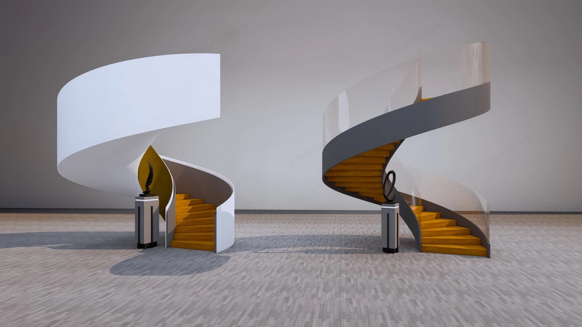 Indoor Spiral Stairs sketchup model preview - SketchupBox