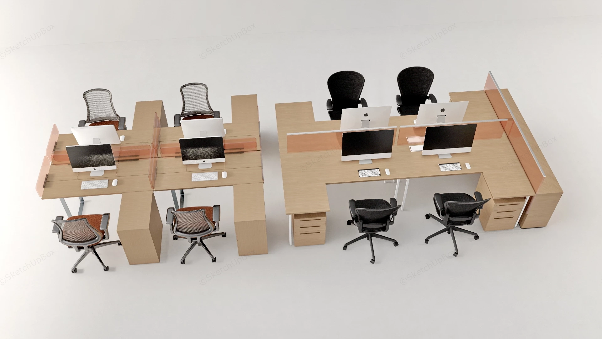 Modern Office Desks Workstations sketchup model preview - SketchupBox