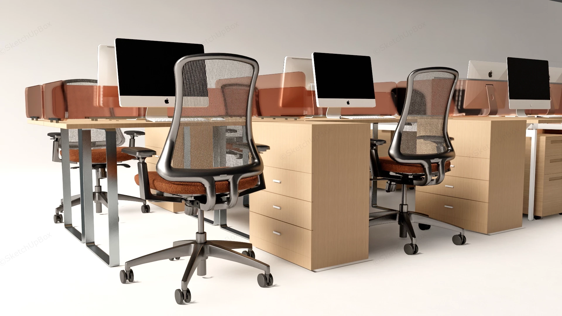 Modern Office Desks Workstations sketchup model preview - SketchupBox