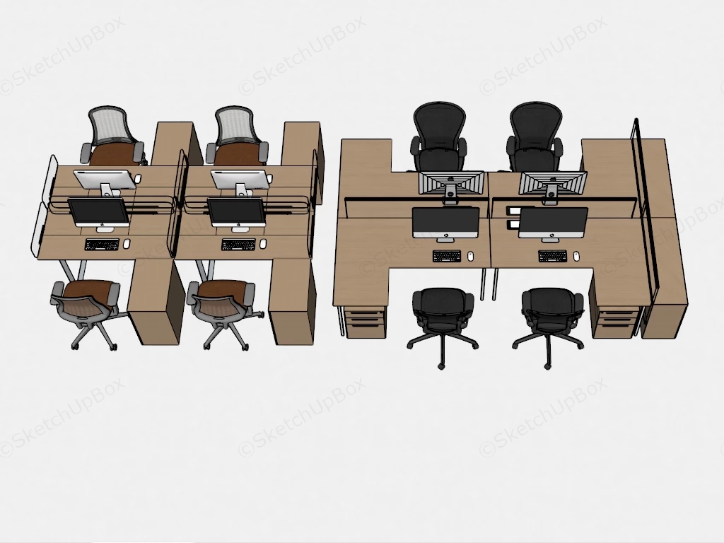 Modern Office Desks Workstations sketchup model preview - SketchupBox