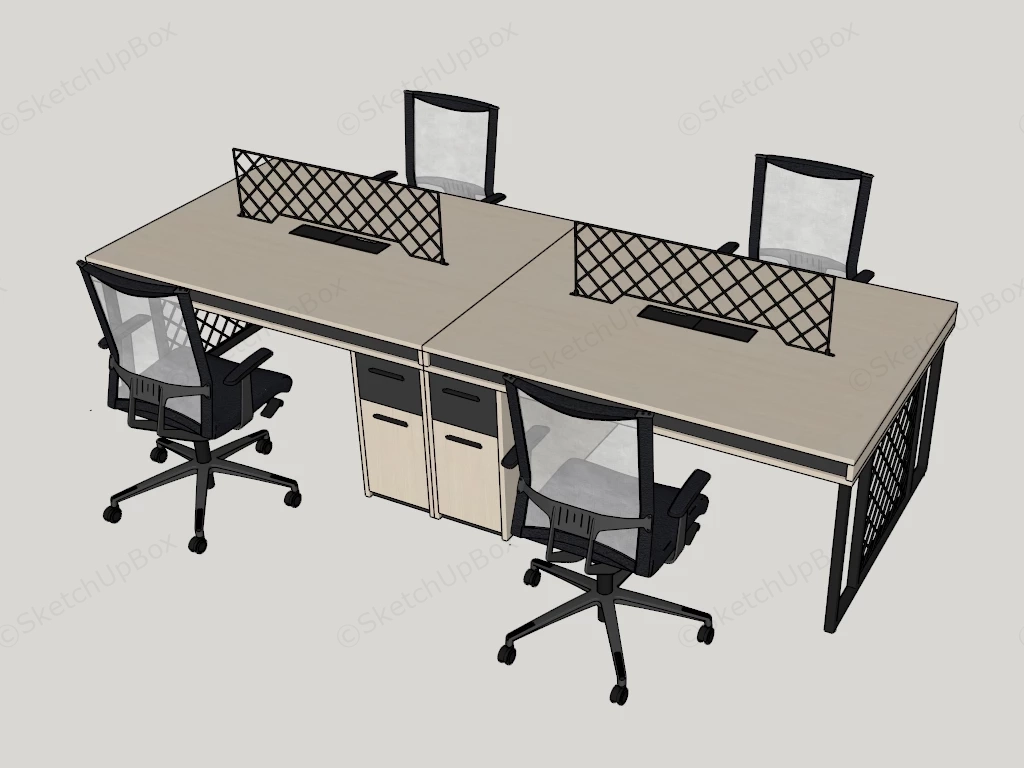 Modern 4 Person Workstation sketchup model preview - SketchupBox