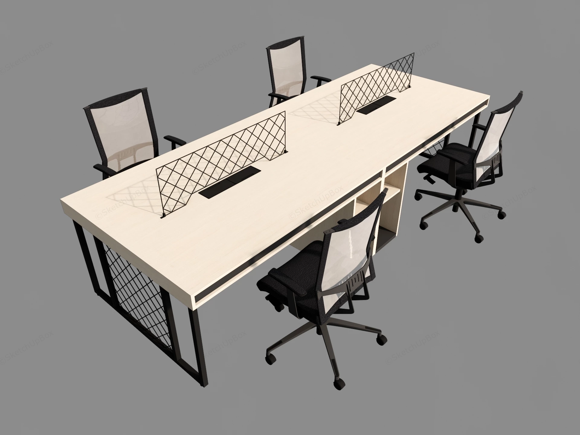 Modern 4 Person Workstation sketchup model preview - SketchupBox
