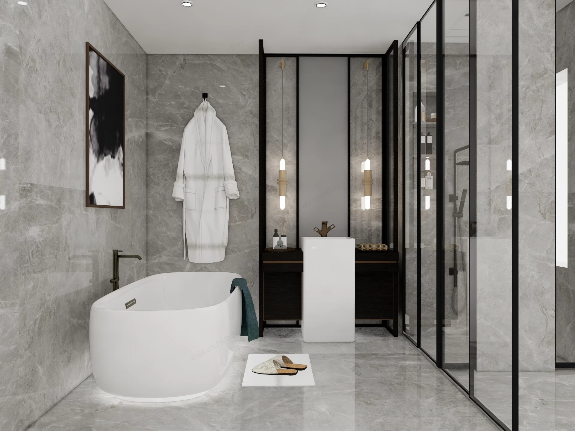 Small Bathroom With Bathtub sketchup model preview - SketchupBox