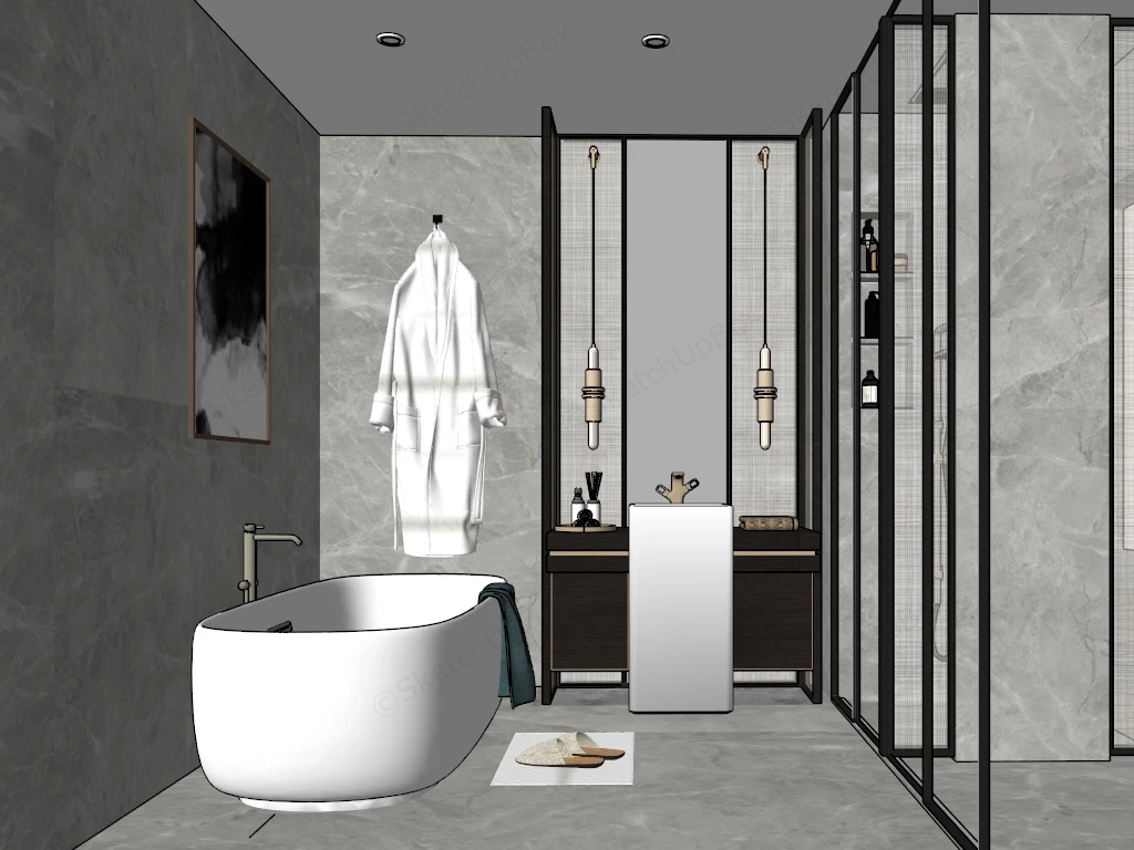Small Bathroom With Bathtub sketchup model preview - SketchupBox