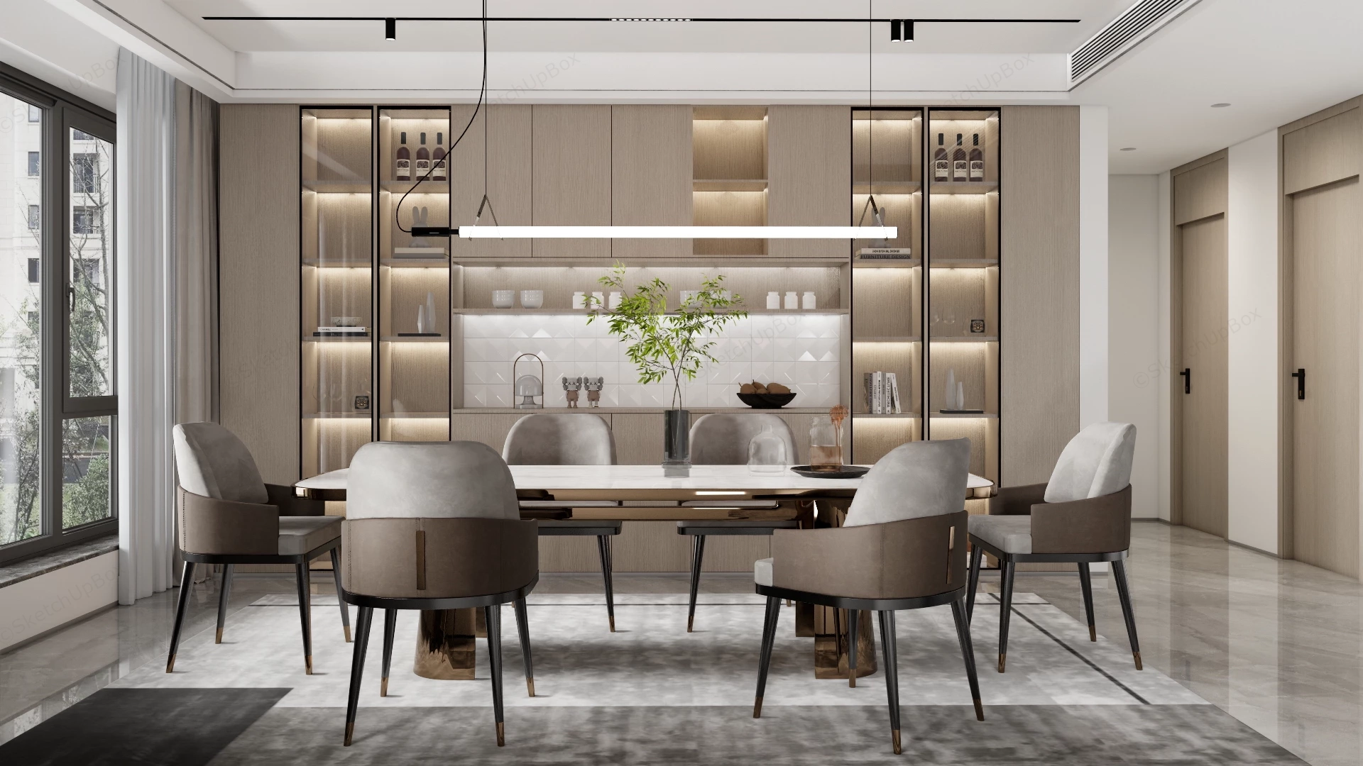 Elegant Formal Dining Room sketchup model preview - SketchupBox