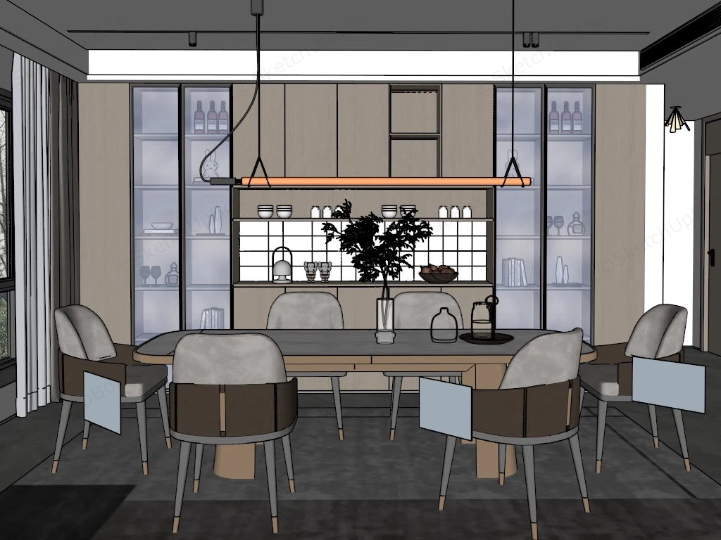 Elegant Formal Dining Room sketchup model preview - SketchupBox