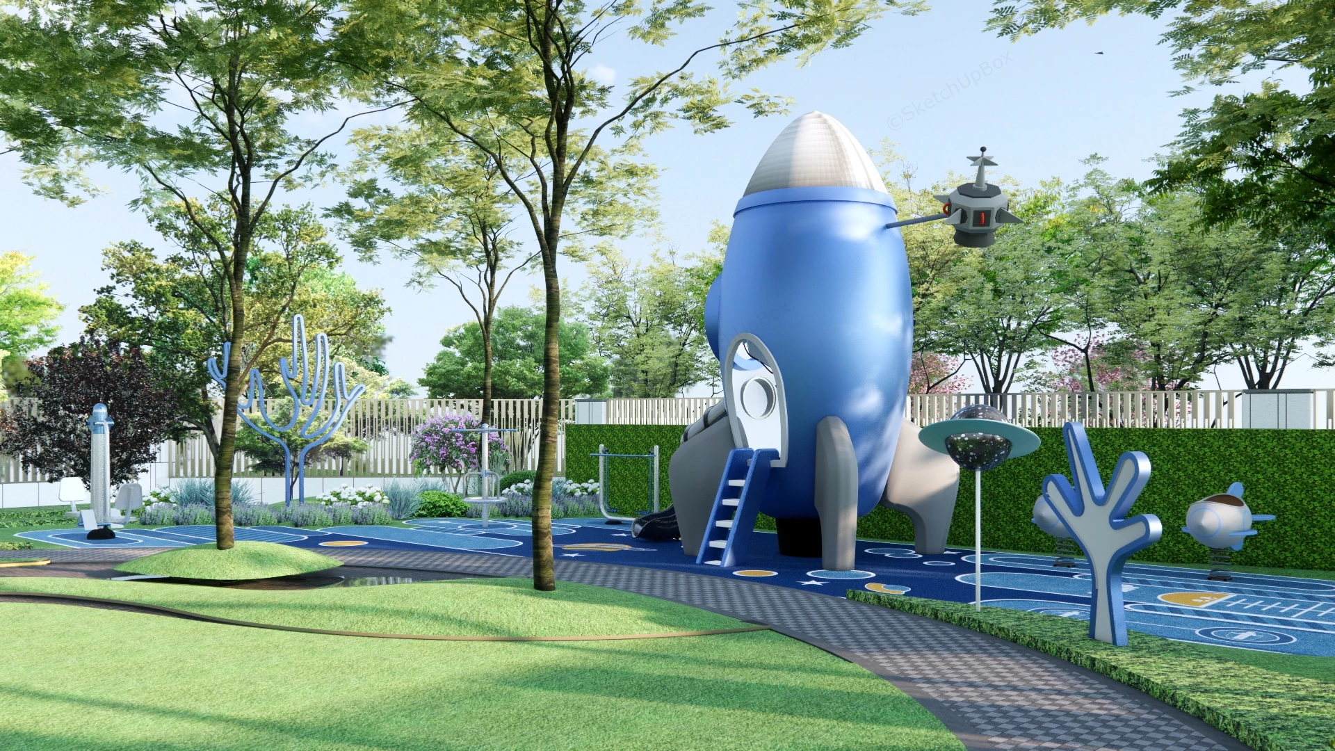 Rocket Ship Playground sketchup model preview - SketchupBox