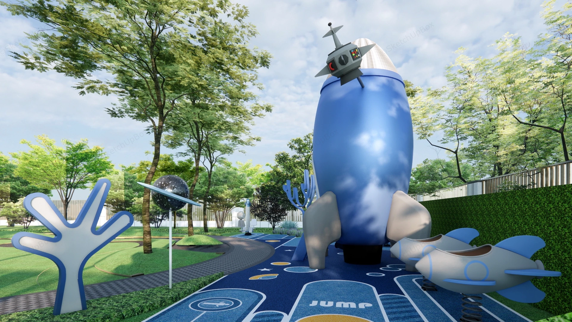 Rocket Ship Playground sketchup model preview - SketchupBox