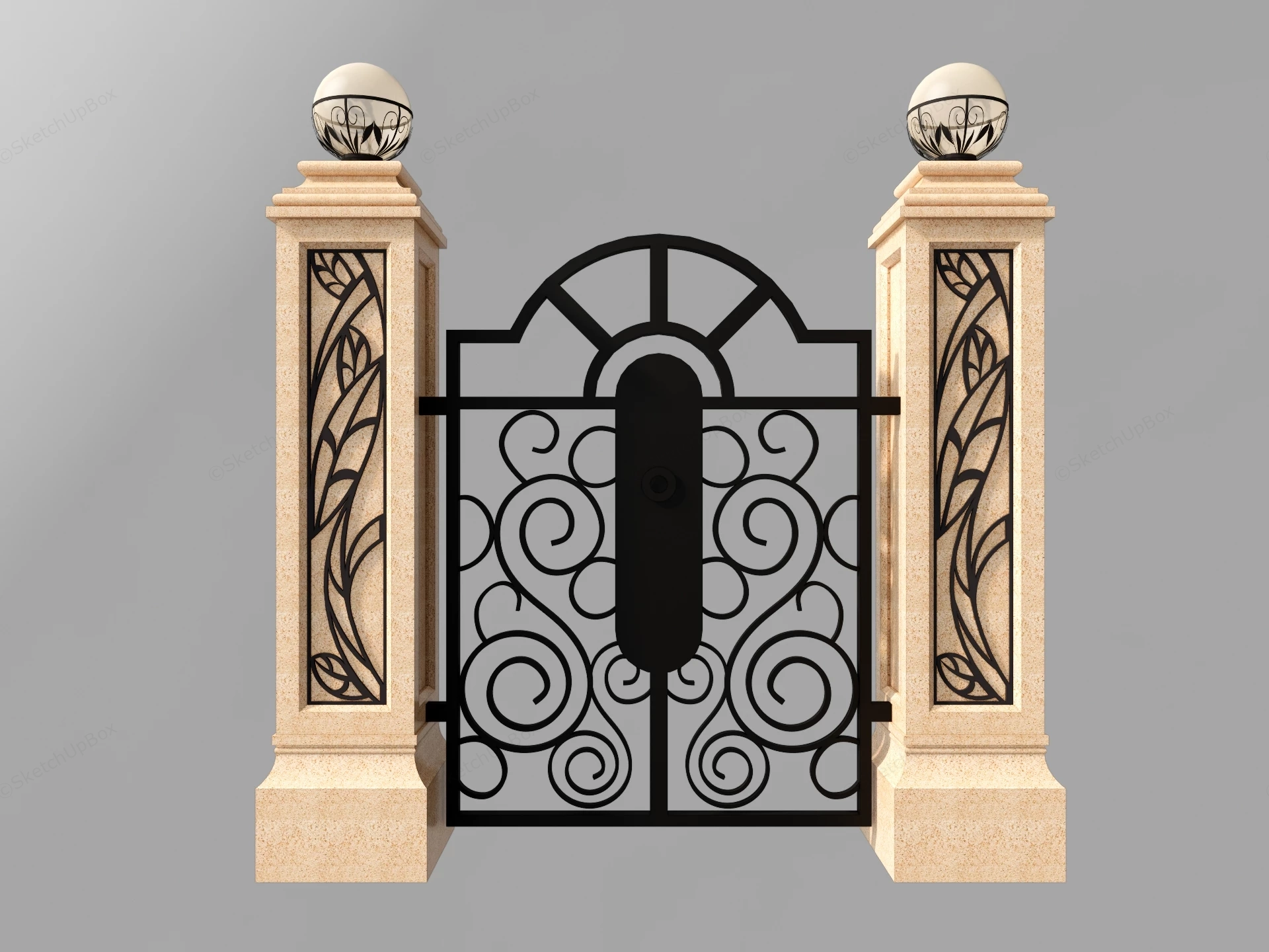 Stone And Metal Garden Gate sketchup model preview - SketchupBox