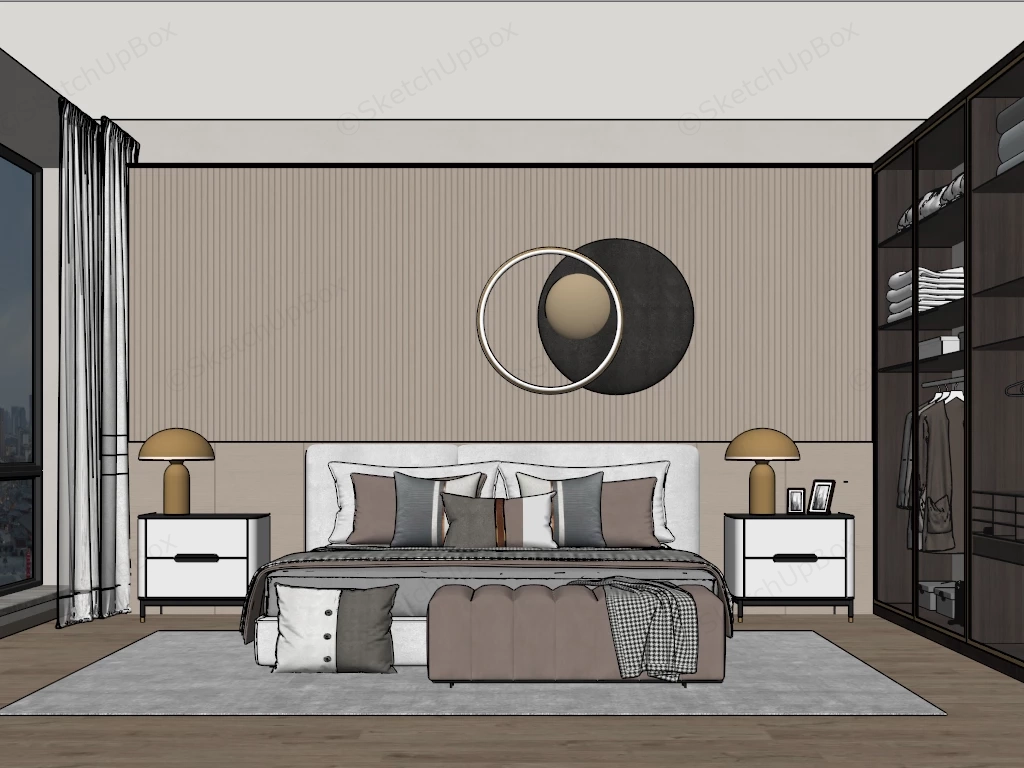 Light Brown Bedroom Design sketchup model preview - SketchupBox