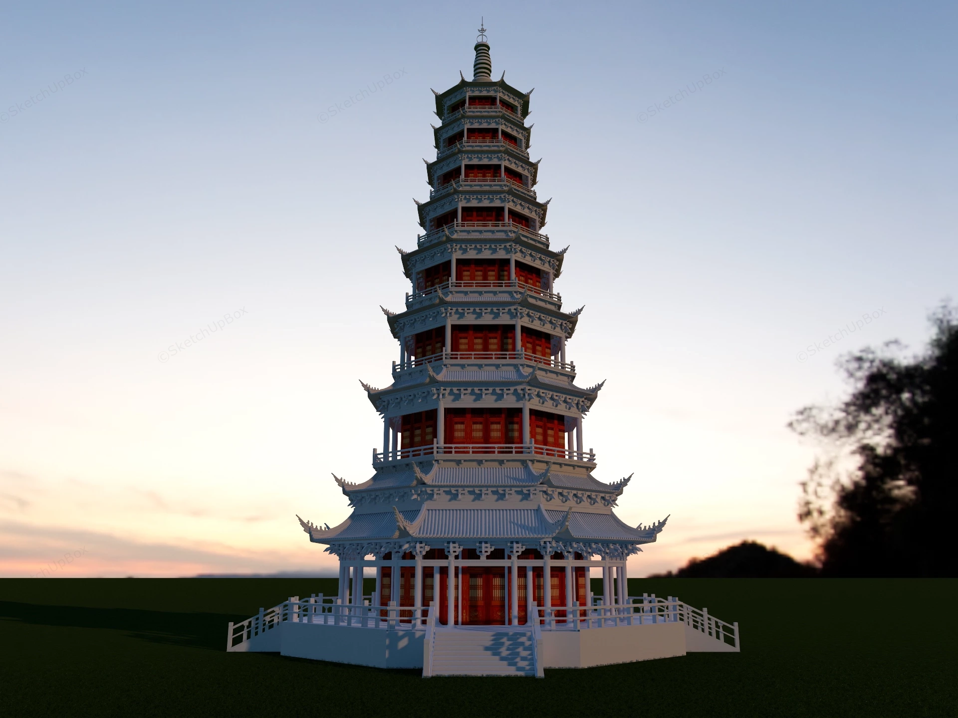 Traditional Chinese Pagoda sketchup model preview - SketchupBox