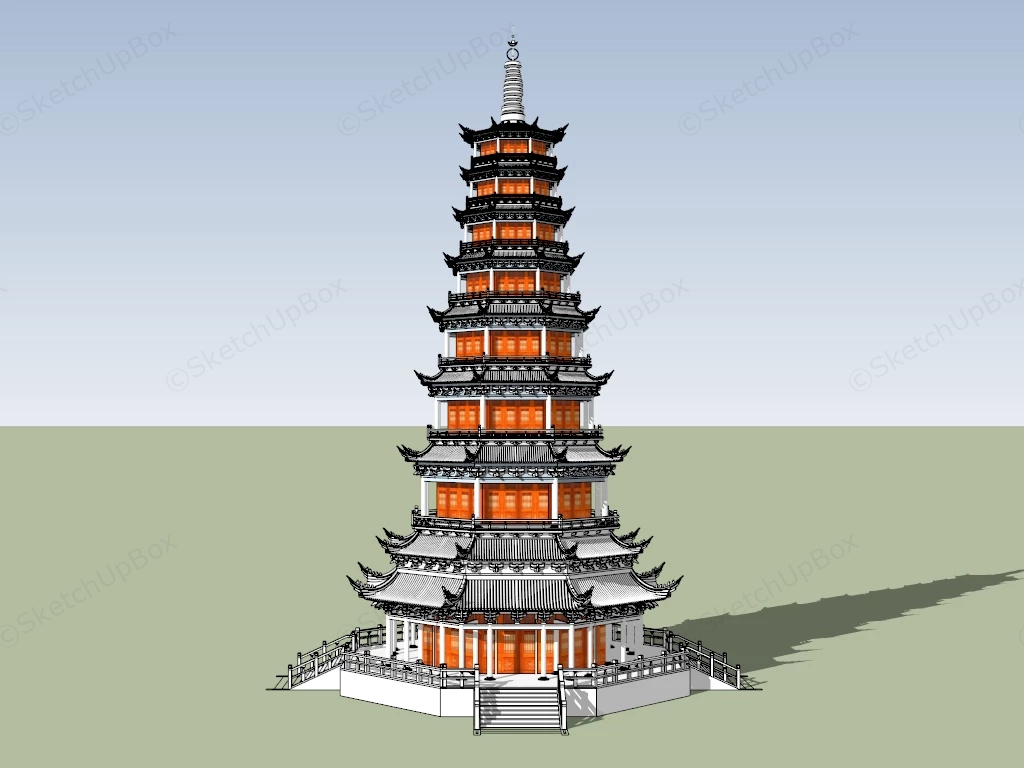Traditional Chinese Pagoda sketchup model preview - SketchupBox
