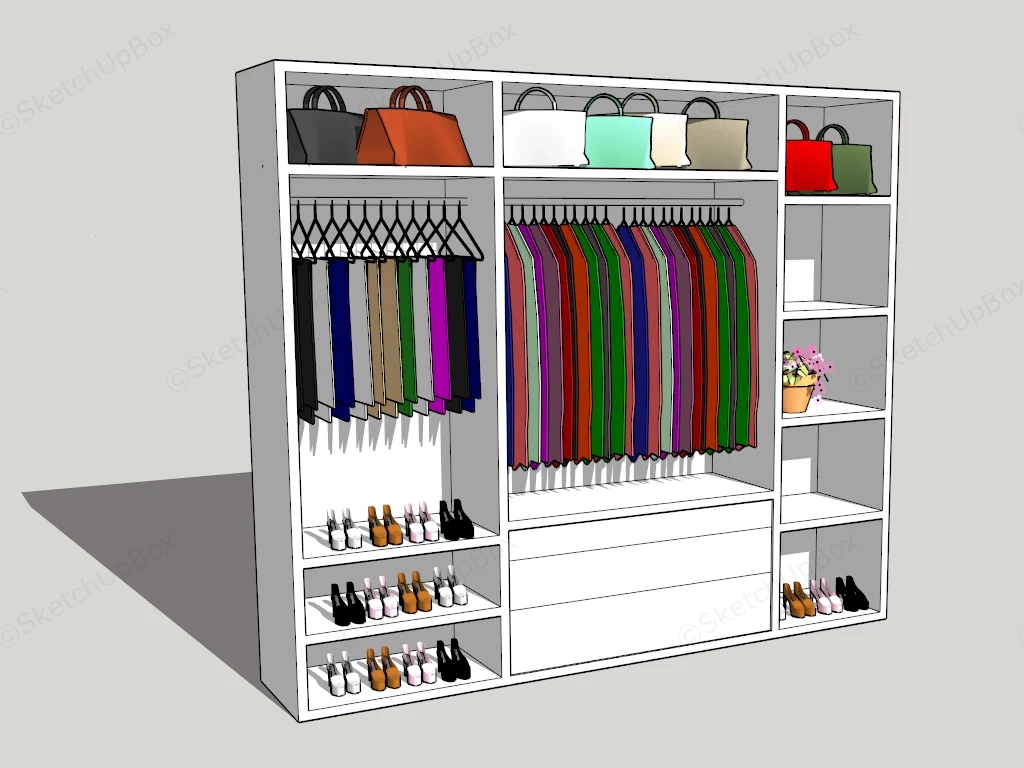 White Open Wardrobe sketchup model preview - SketchupBox
