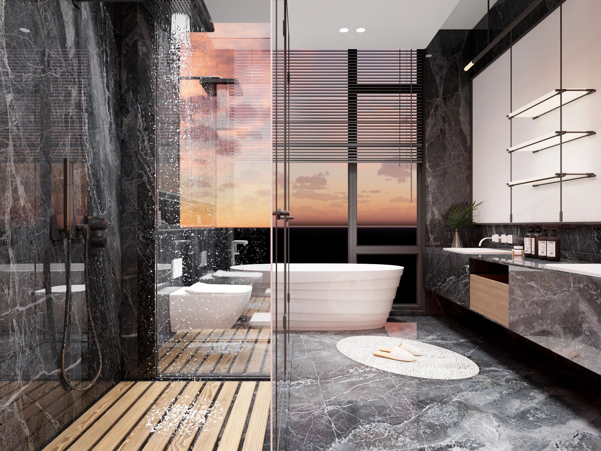 Dark Grey Bathroom Design sketchup model preview - SketchupBox