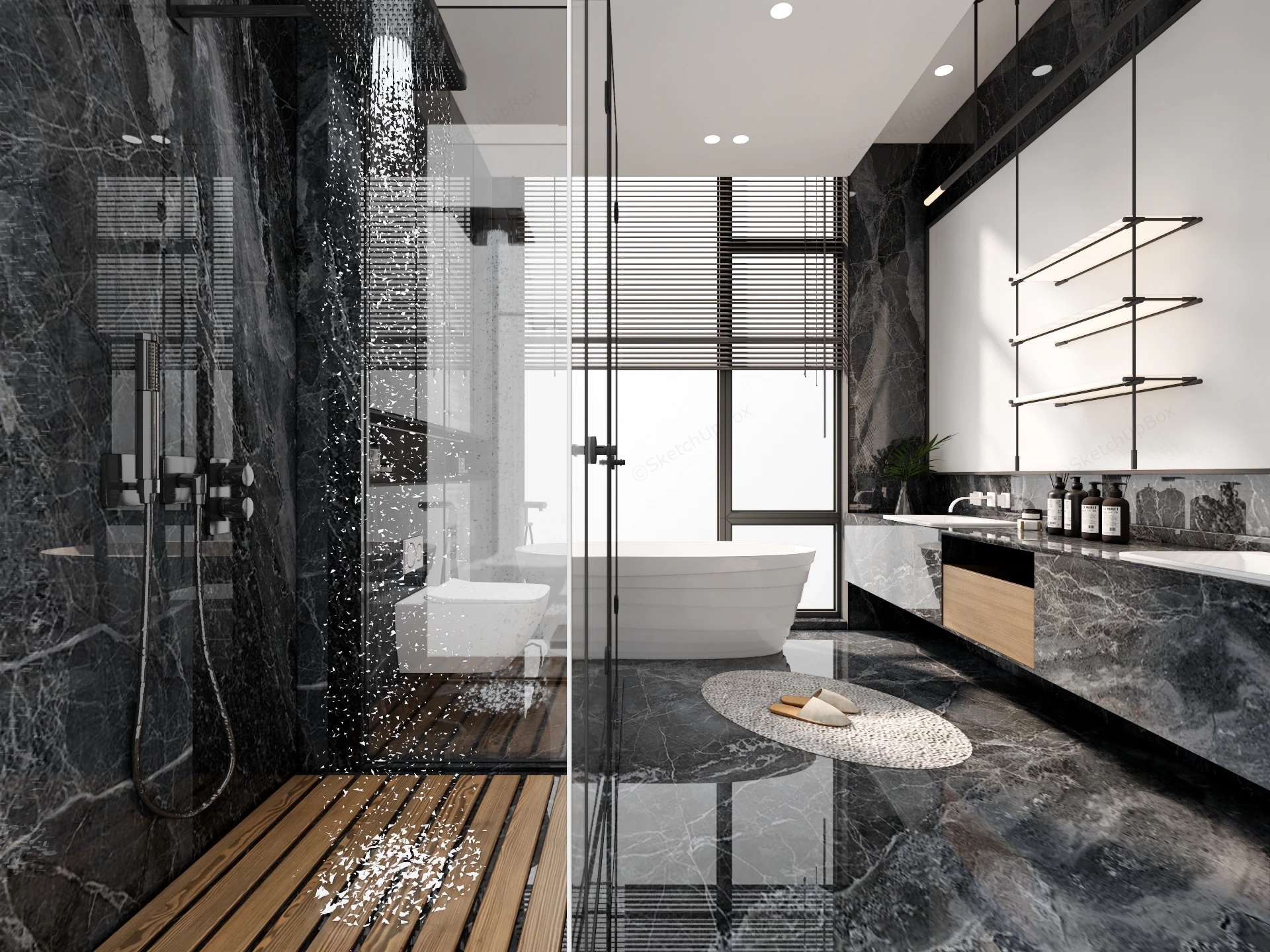 Dark Grey Bathroom Design sketchup model preview - SketchupBox