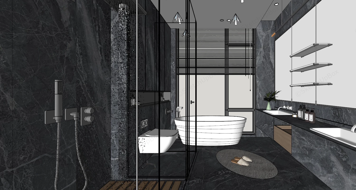 Dark Grey Bathroom Design sketchup model preview - SketchupBox