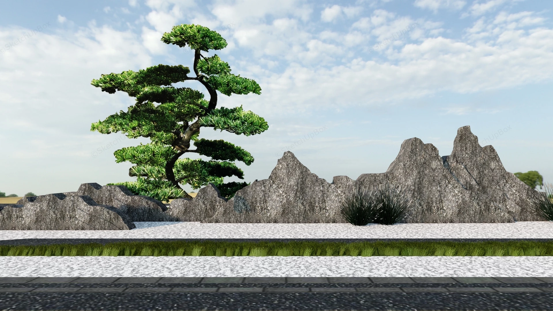 Oriental Style Rock Garden sketchup model preview - SketchupBox