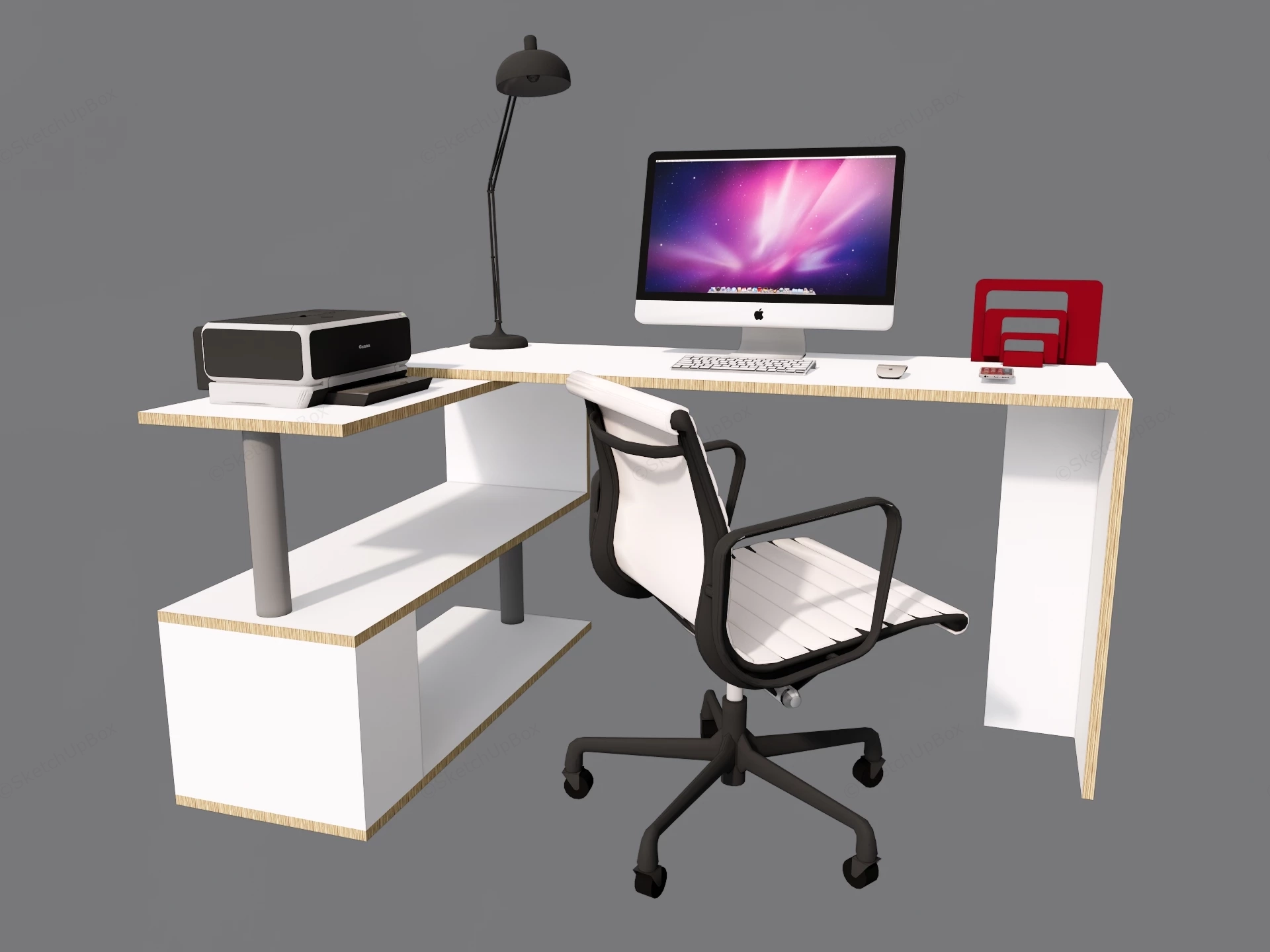 White Office Desk And Chair Set sketchup model preview - SketchupBox