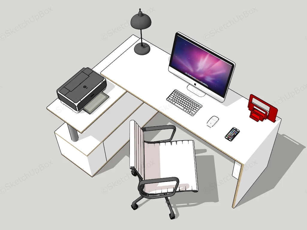 White Office Desk And Chair Set sketchup model preview - SketchupBox