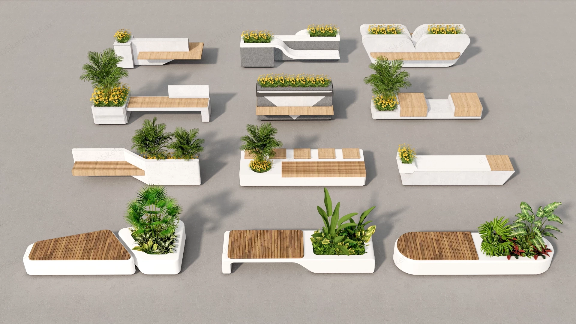 Concrete Bench With Planter sketchup model preview - SketchupBox