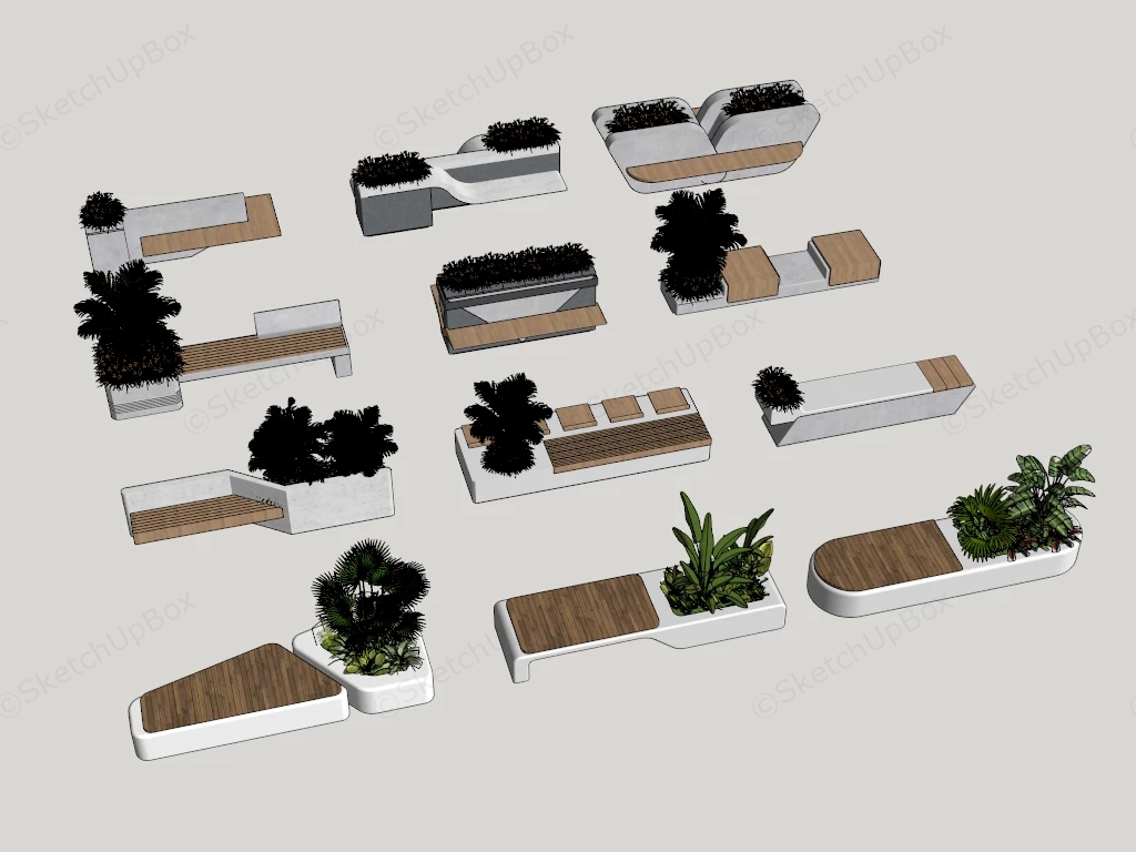 Concrete Bench With Planter sketchup model preview - SketchupBox