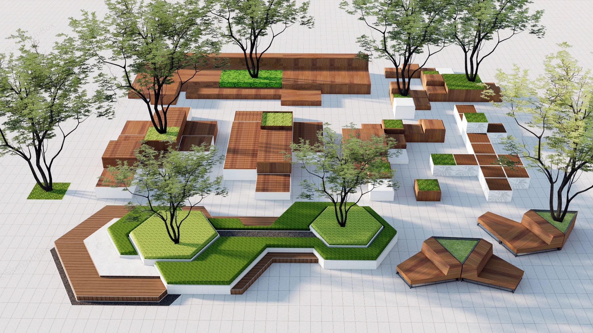Outdoor Public Space Seating sketchup model preview - SketchupBox