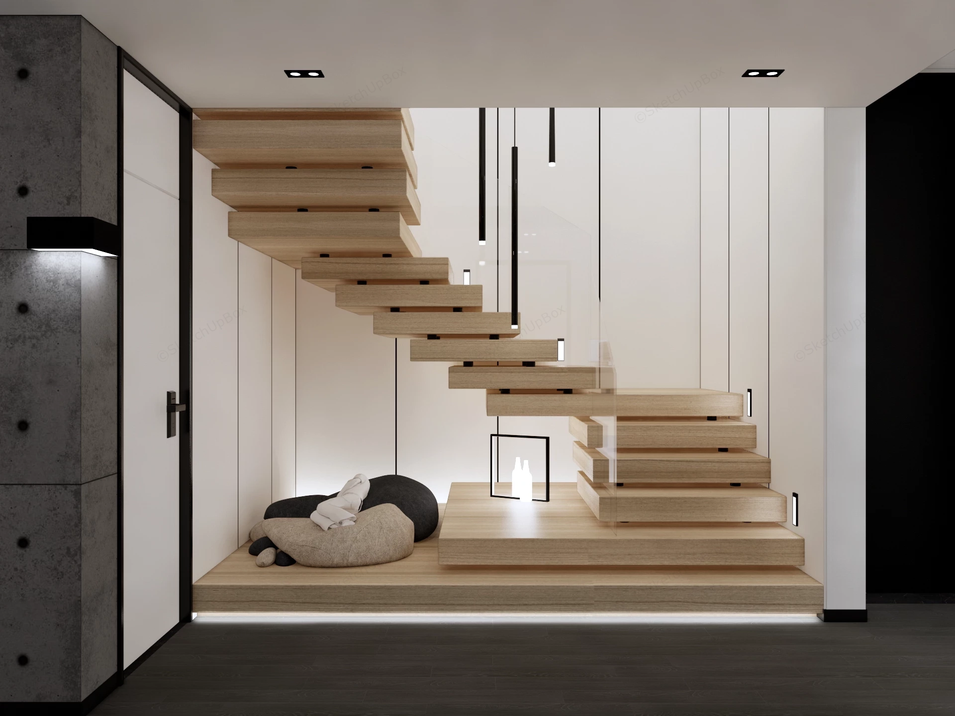 Modern Wooden Stairs Design sketchup model preview - SketchupBox