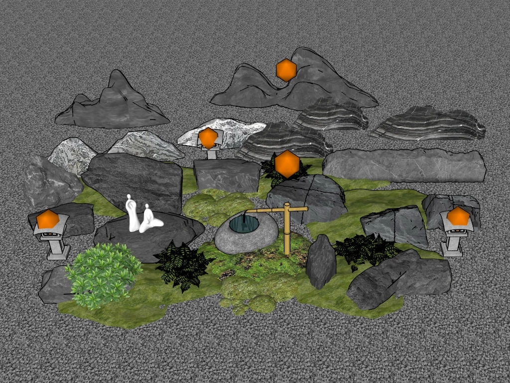 Zen Rock Garden Design sketchup model preview - SketchupBox
