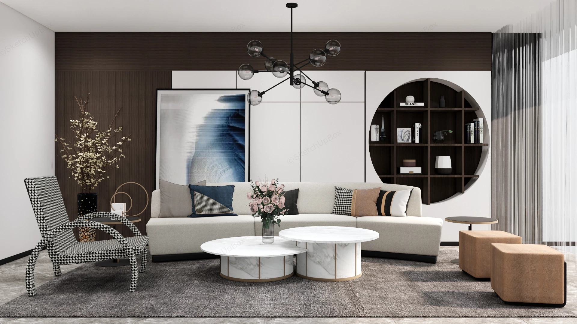 Casual Elegant Living Room sketchup model preview - SketchupBox