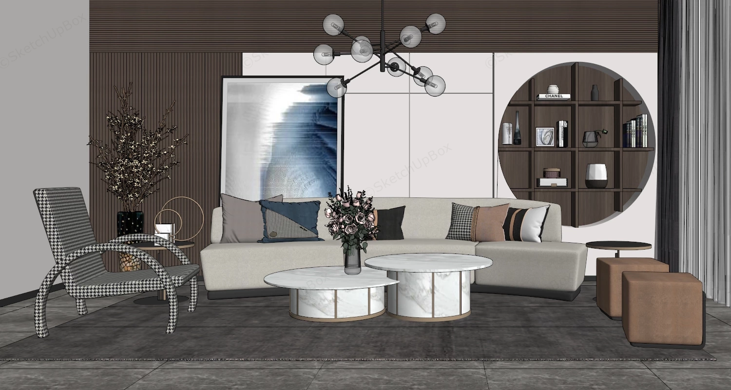 Casual Elegant Living Room sketchup model preview - SketchupBox