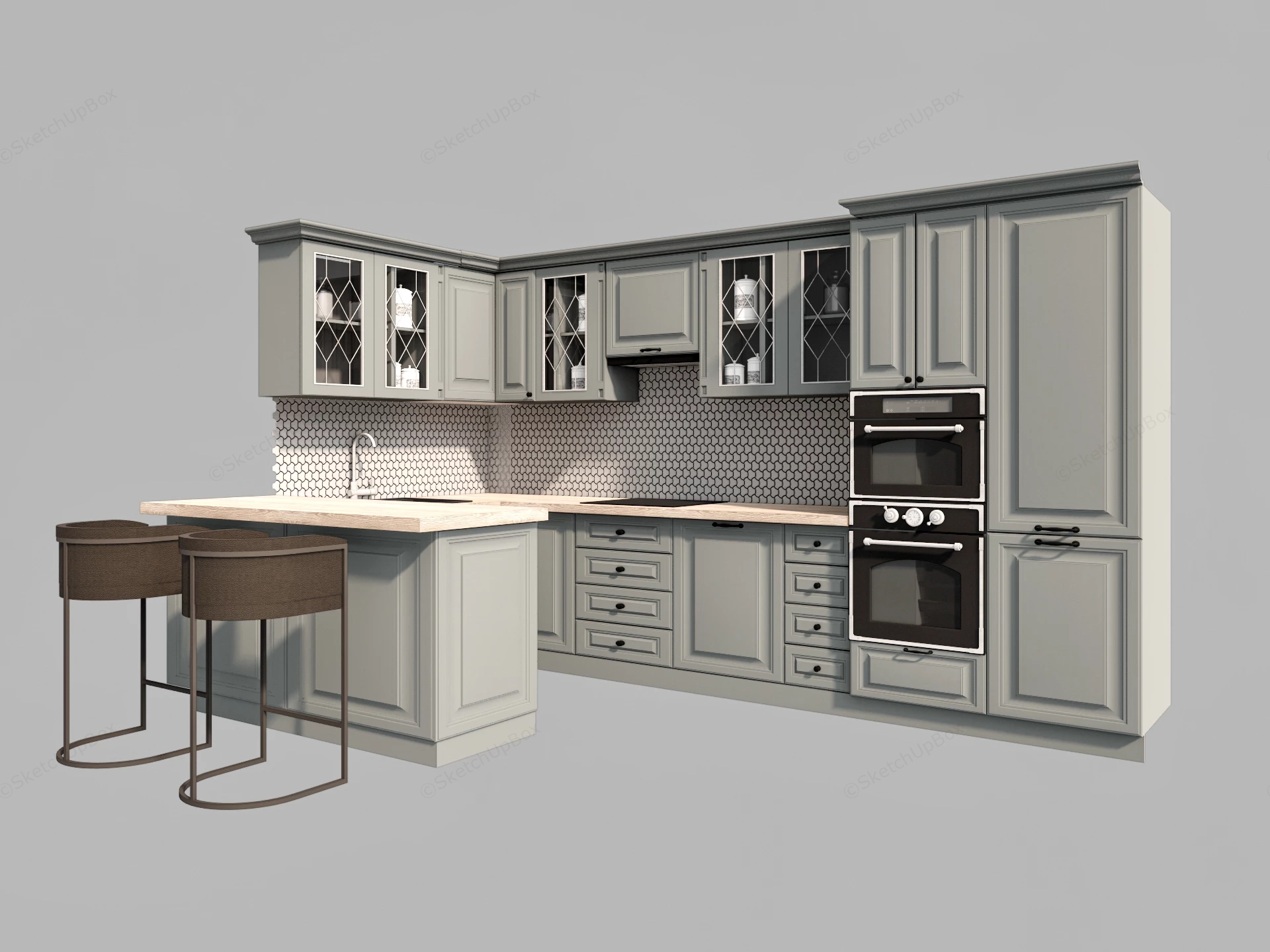 Kitchen Layout With Peninsula sketchup model preview - SketchupBox