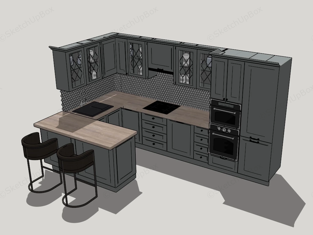 Kitchen Layout With Peninsula sketchup model preview - SketchupBox
