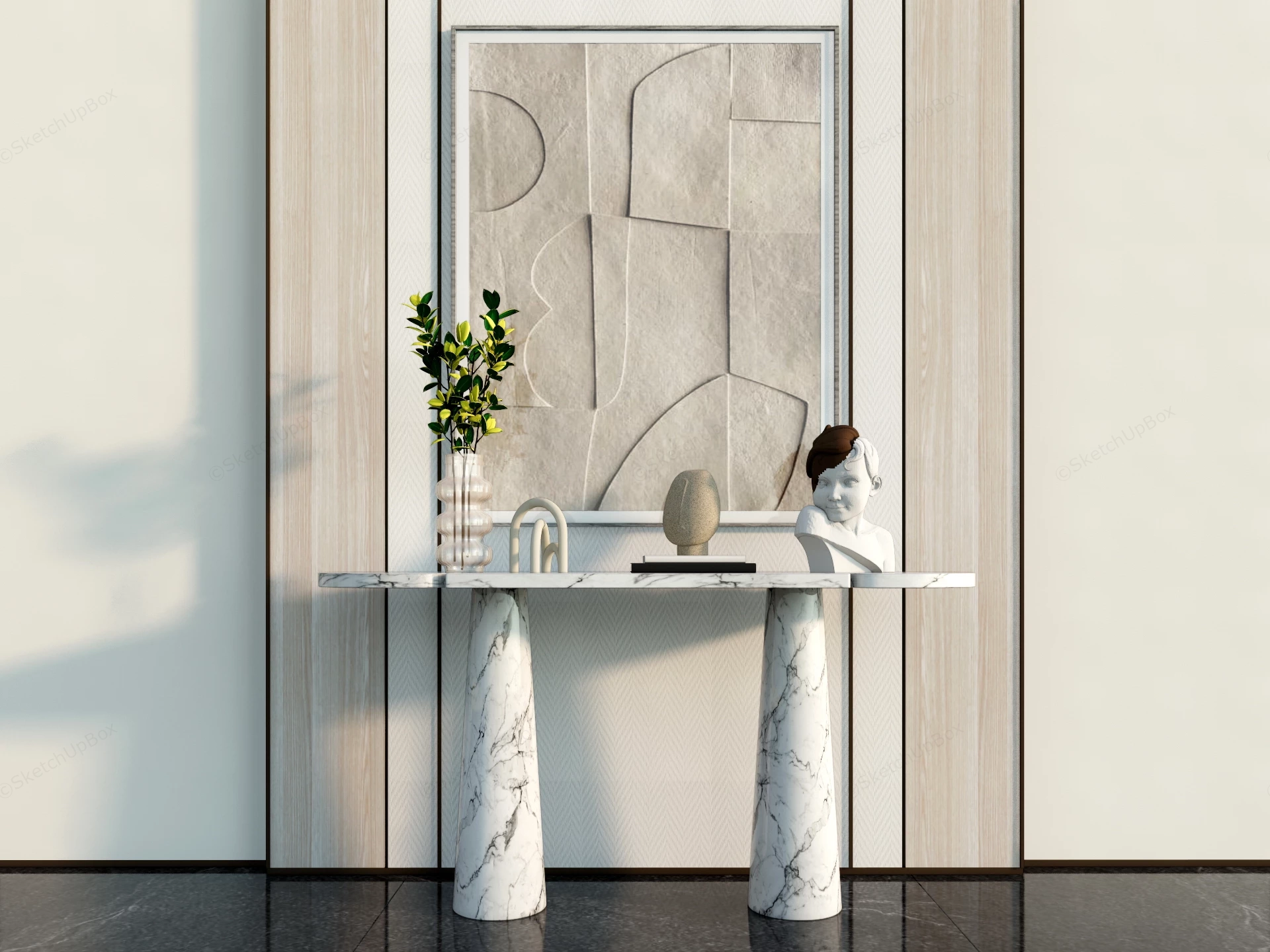 Stylish Accent Wall With Marble Console Table sketchup model preview - SketchupBox
