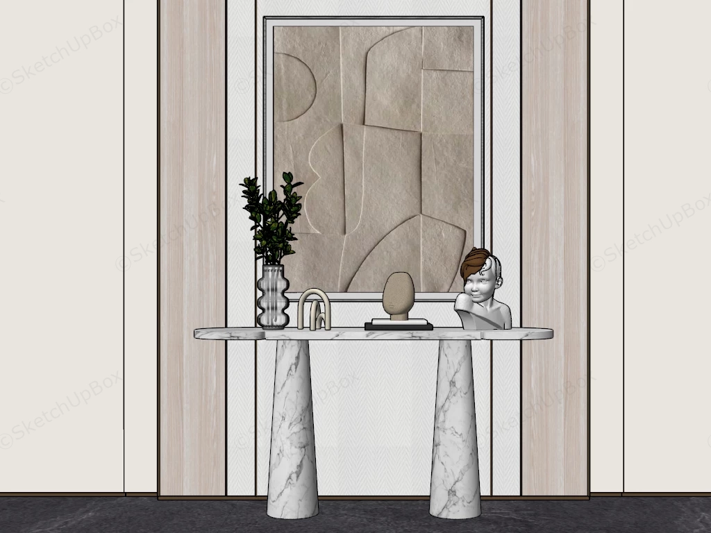 Stylish Accent Wall With Marble Console Table sketchup model preview - SketchupBox