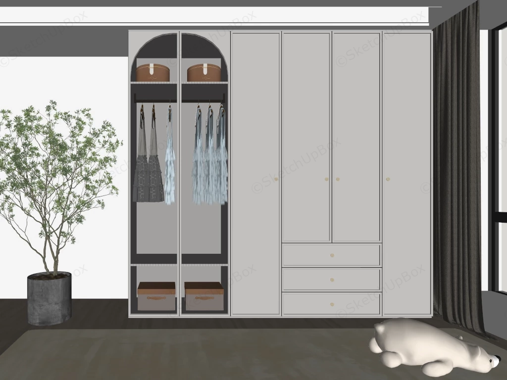 Modern White Wood Wardrobe sketchup model preview - SketchupBox