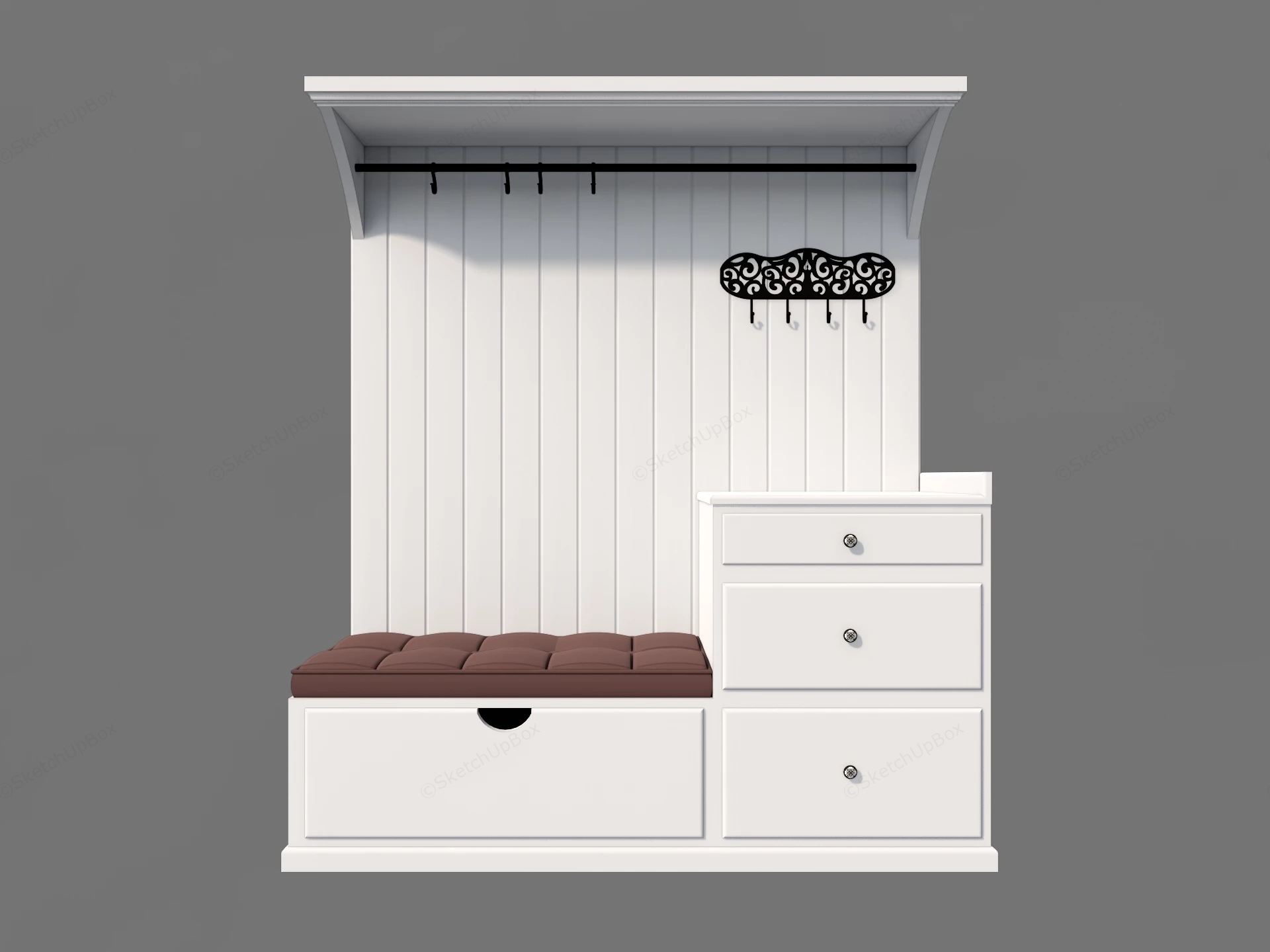 Hall Tree With Bench And Storage sketchup model preview - SketchupBox