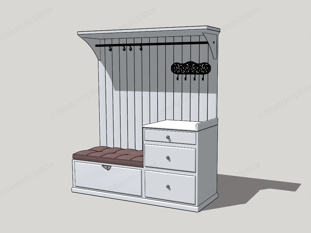 Hall Tree With Bench And Storage sketchup model preview - SketchupBox