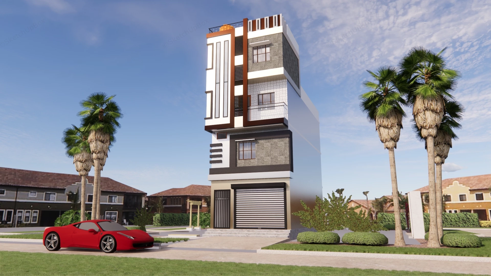 Narrow Lot House sketchup model preview - SketchupBox