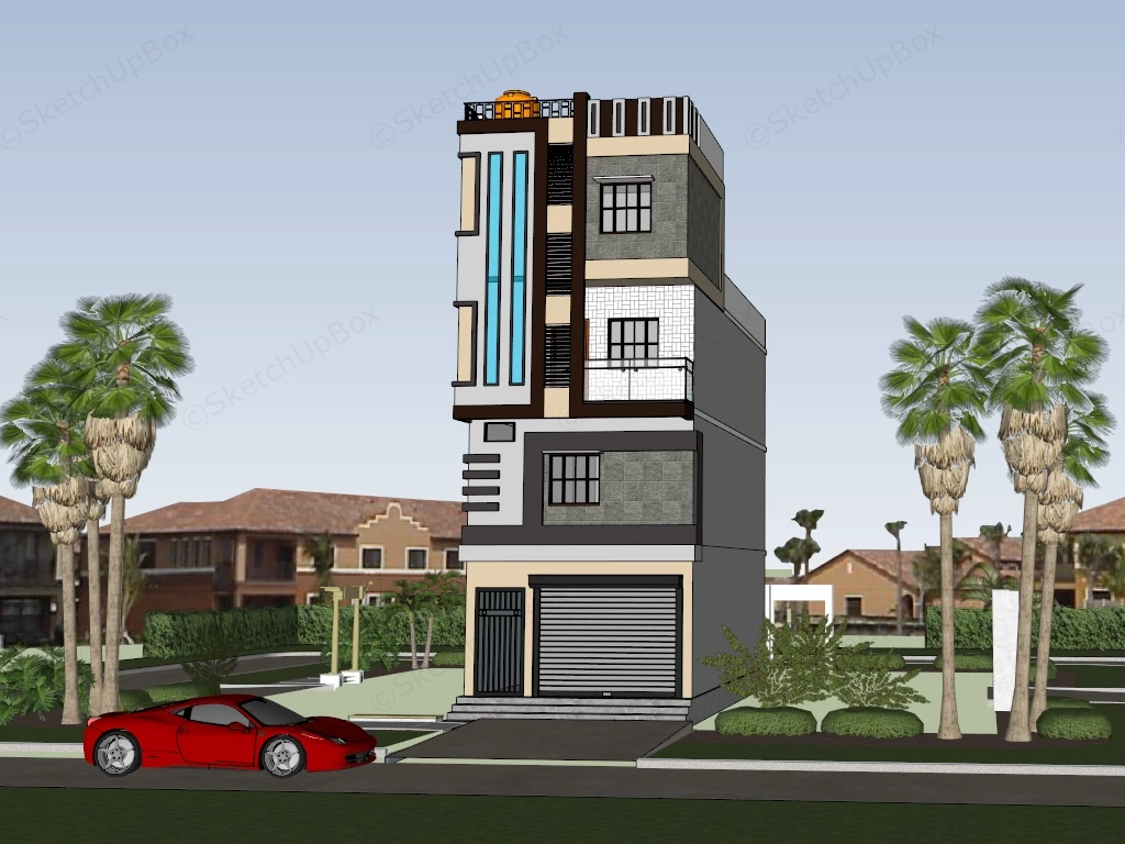 Narrow Lot House sketchup model preview - SketchupBox