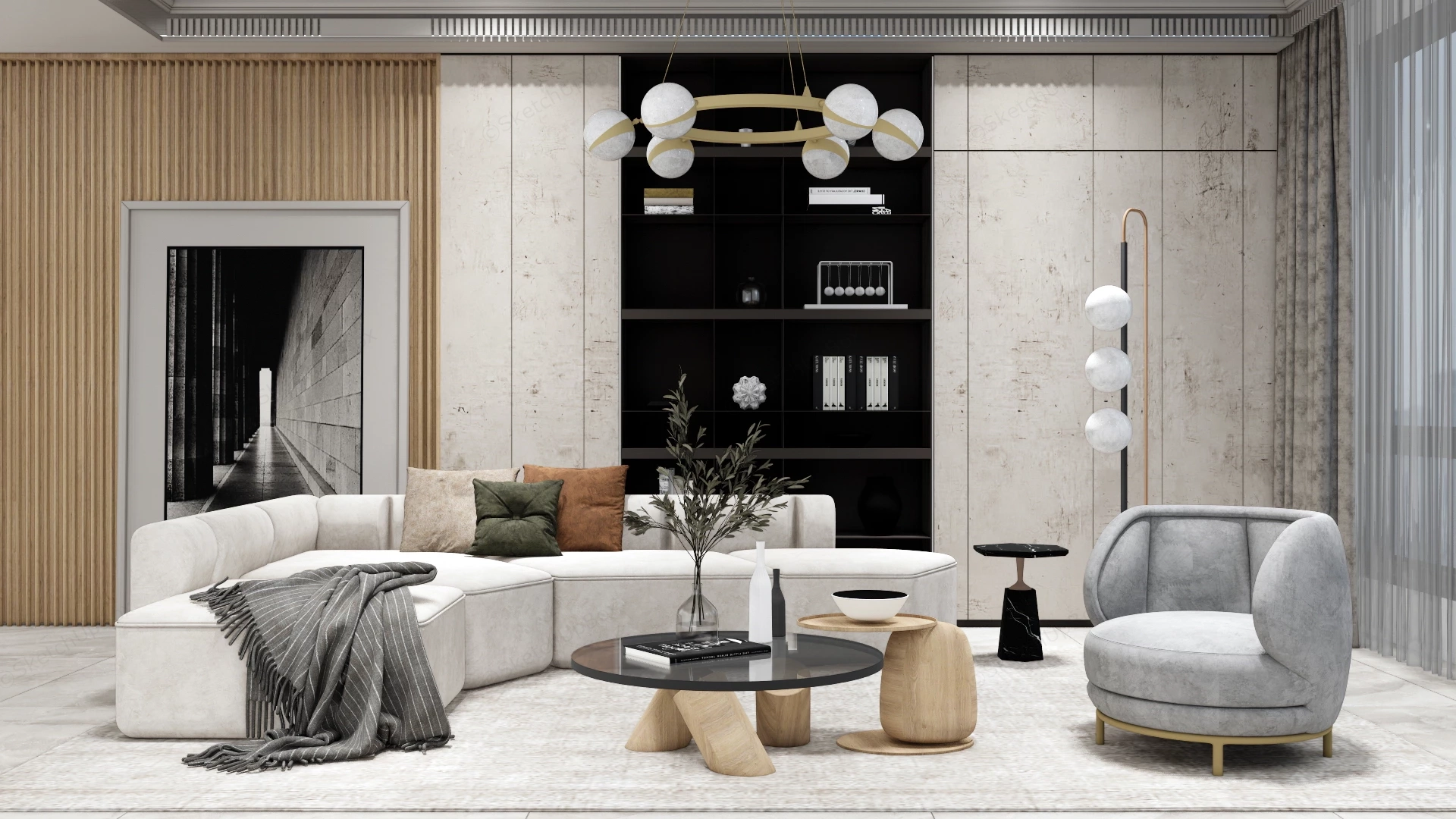 Contemporary Chic Living Room sketchup model preview - SketchupBox
