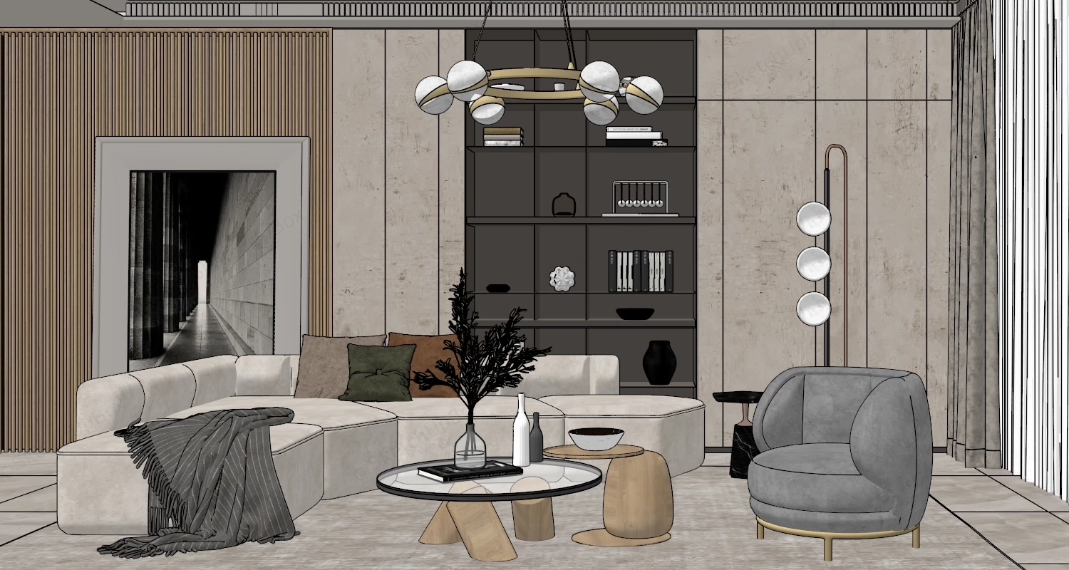 Contemporary Chic Living Room sketchup model preview - SketchupBox