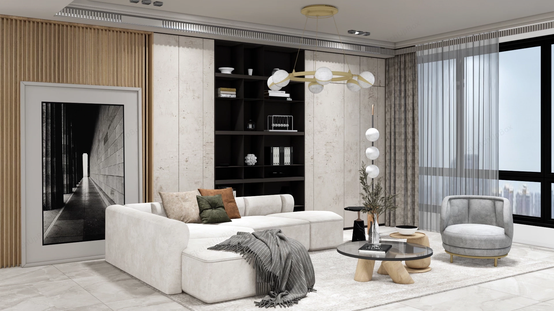 Contemporary Chic Living Room sketchup model preview - SketchupBox