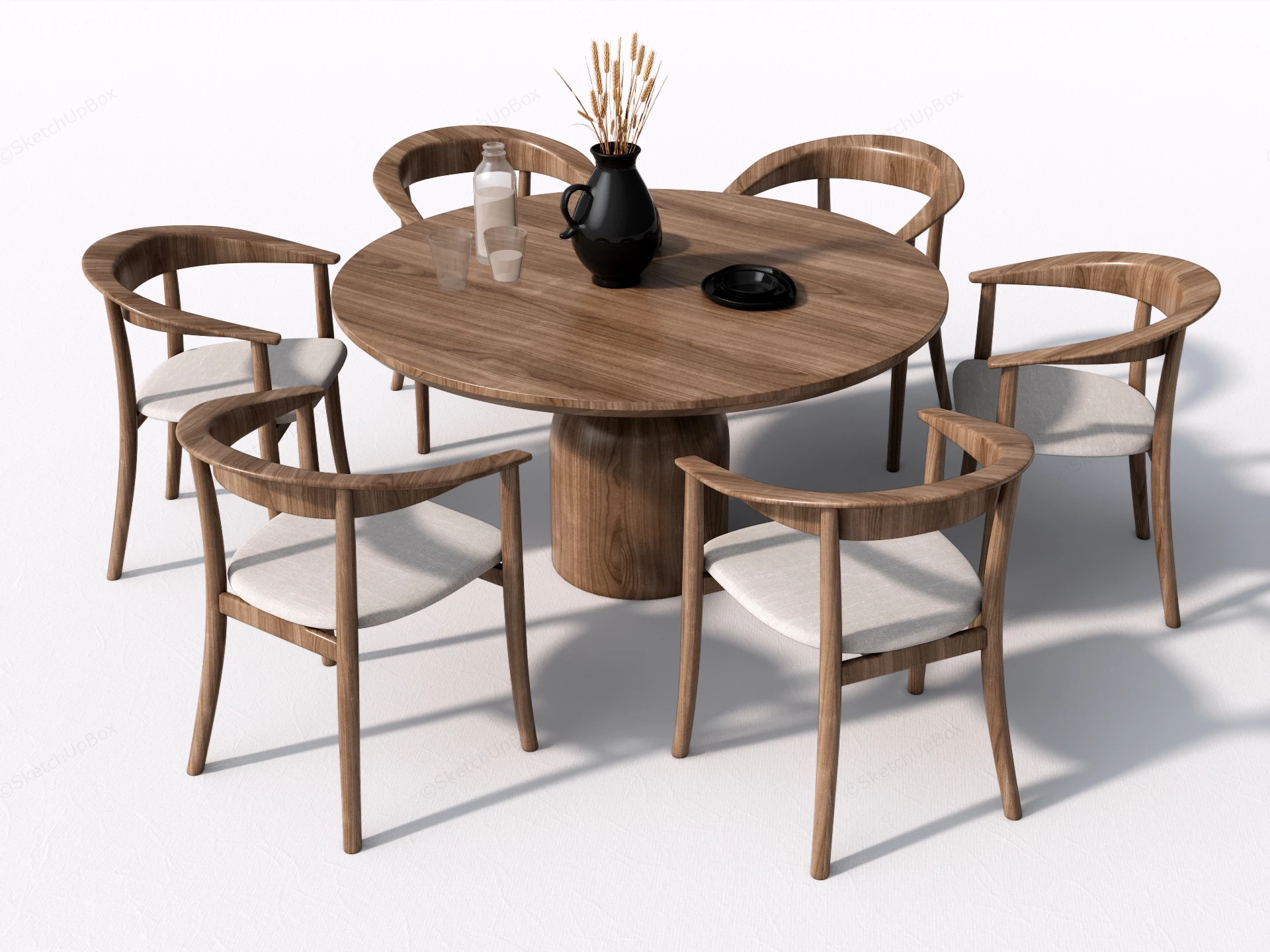 7 Piece Wooden Dining Table Set sketchup model preview - SketchupBox