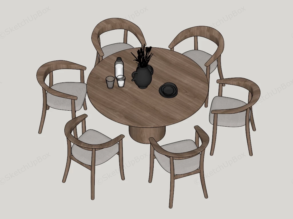 7 Piece Wooden Dining Table Set sketchup model preview - SketchupBox